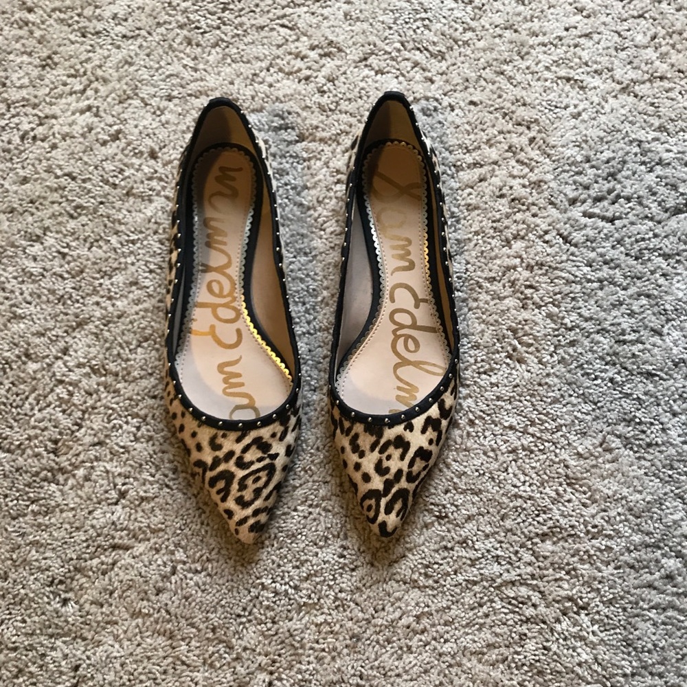 Sam Edelman Leopard Print Pointed Toe Flats with Black Trim